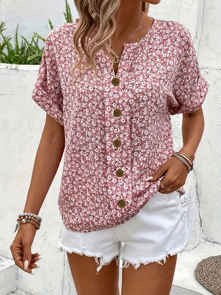 Beatriz™| Floral Print Button-Up Shirt