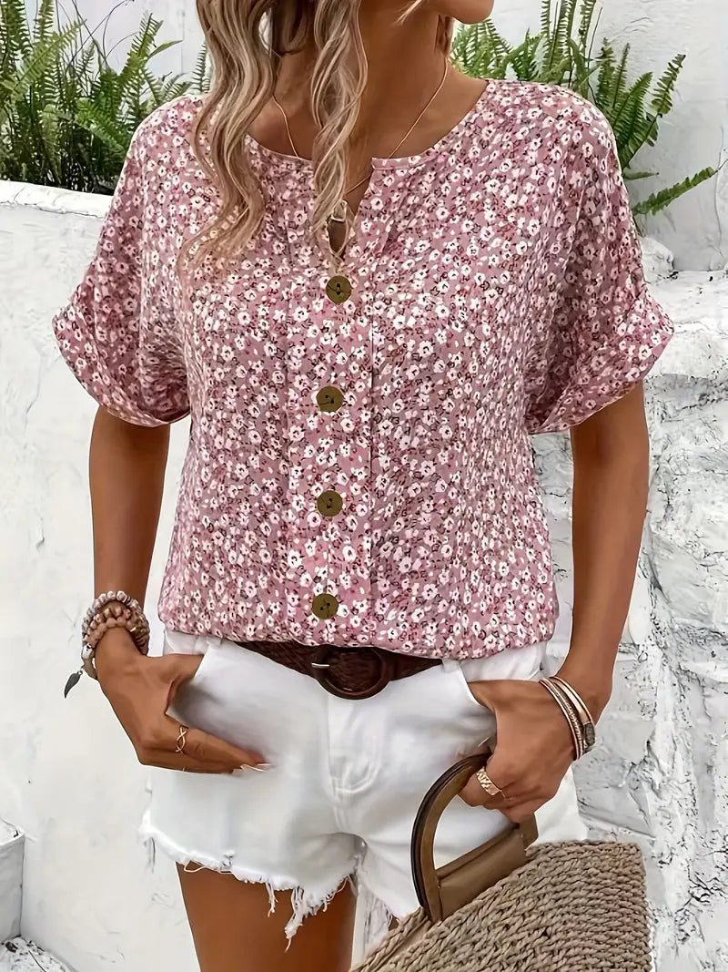 Beatriz™| Floral Print Button-Up Shirt