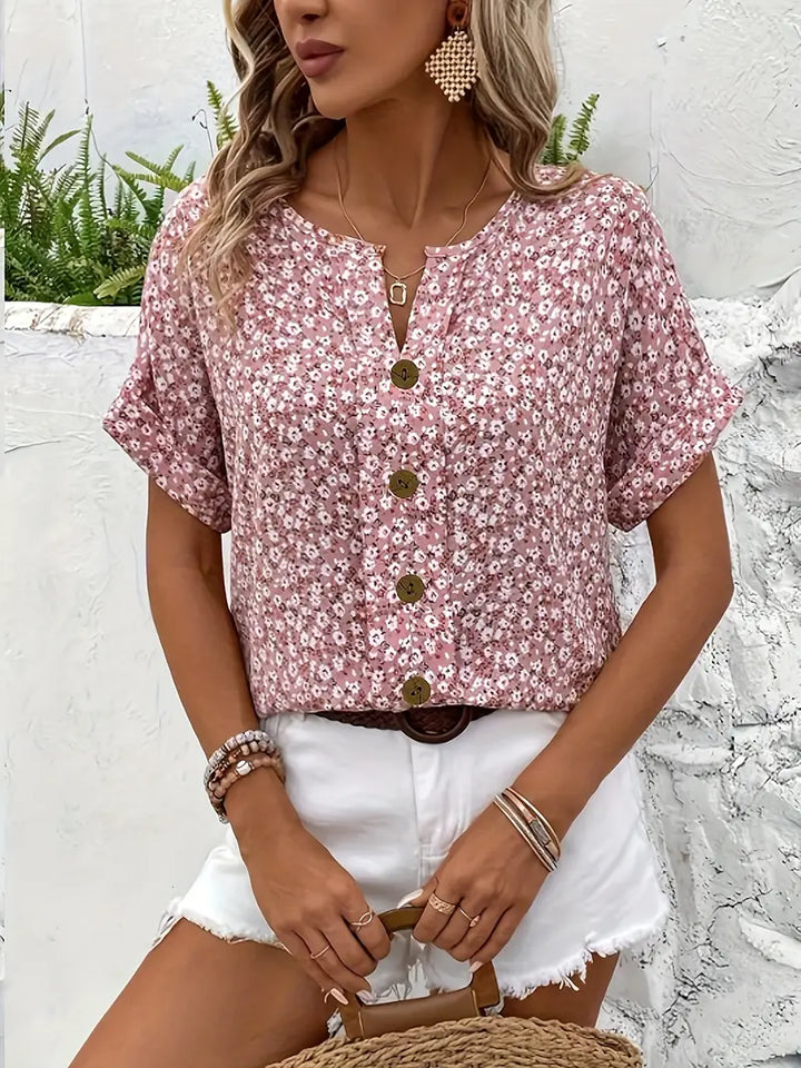 Beatriz™| Floral Print Button-Up Shirt